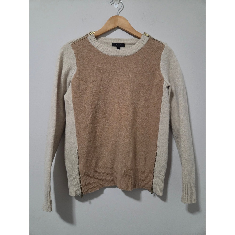 J.Crew Womens Colorblock Wool Zipper Sweater Tan Beige 08422 Size S